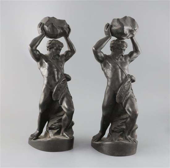 Two Russian bronzed cast iron figures of Hercules, height 15.75in.